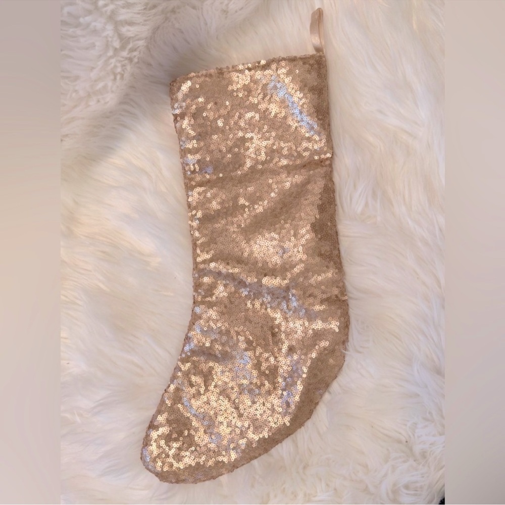 Champagne Blush Rose Gold Sequin Christmas Stocking 18”